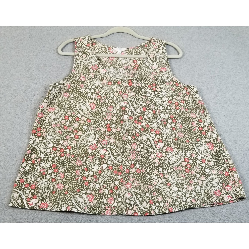 Time and Tru Tank Top Women L Large Green Pink Floral Paisley Sleeveless Spring